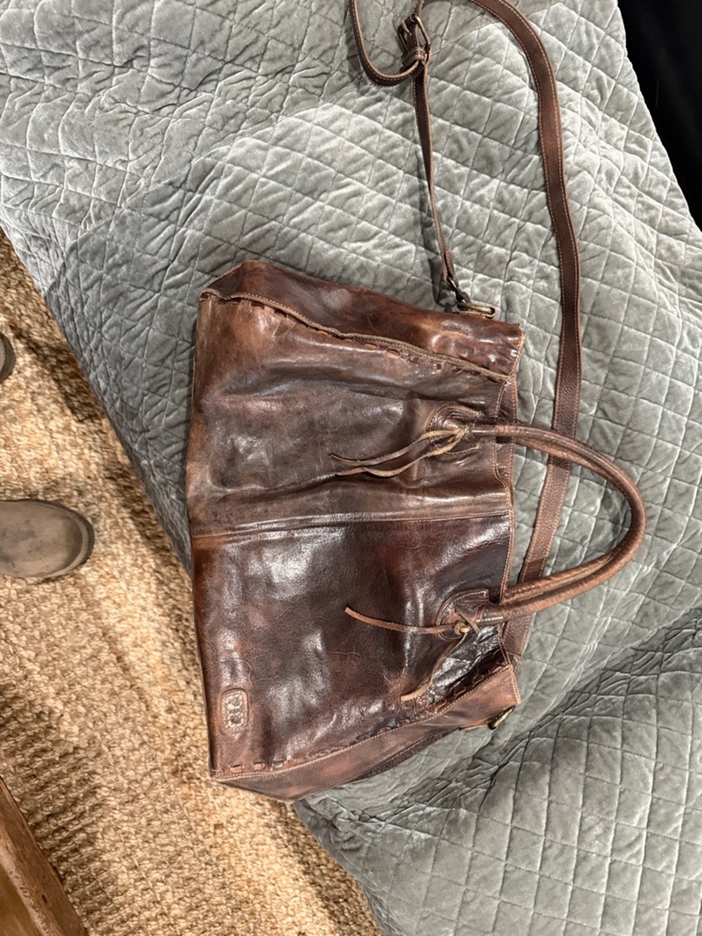 Bed Stu Distressed Brown Leather Tote with Crossbody Strap